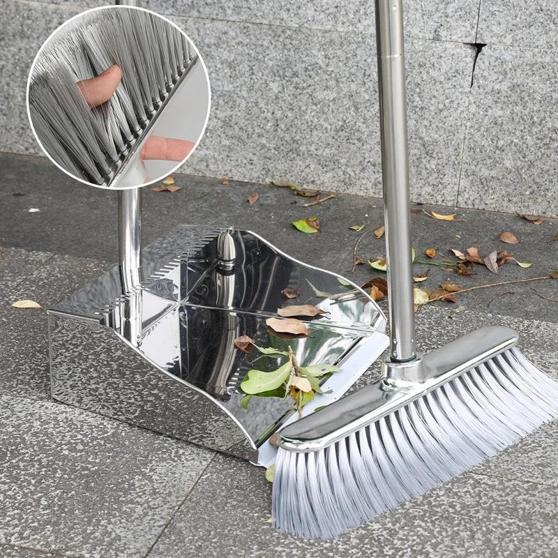 GLOHOO Indoor Soft Bristles Broom and Dustpan Angle Sweeping Dustpan and Broom with Long Handle for Kitchen Hardwood Floor Cleaning (Broom and Dustpan) - Image 5